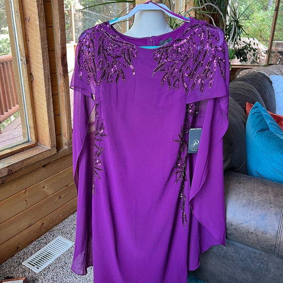 Adrianna Papell Purple Cape Dress NWT - Picture 5 of 11